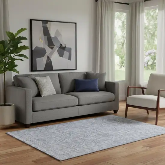 Sky Blue And Gray Geometric Washable Area Rug With UV Protection Photo 2