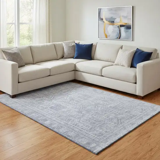 Sky Blue And Gray Geometric Washable Area Rug With UV Protection Photo 2