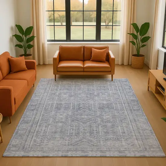 Sky Blue And Gray Geometric Washable Area Rug With UV Protection Photo 5