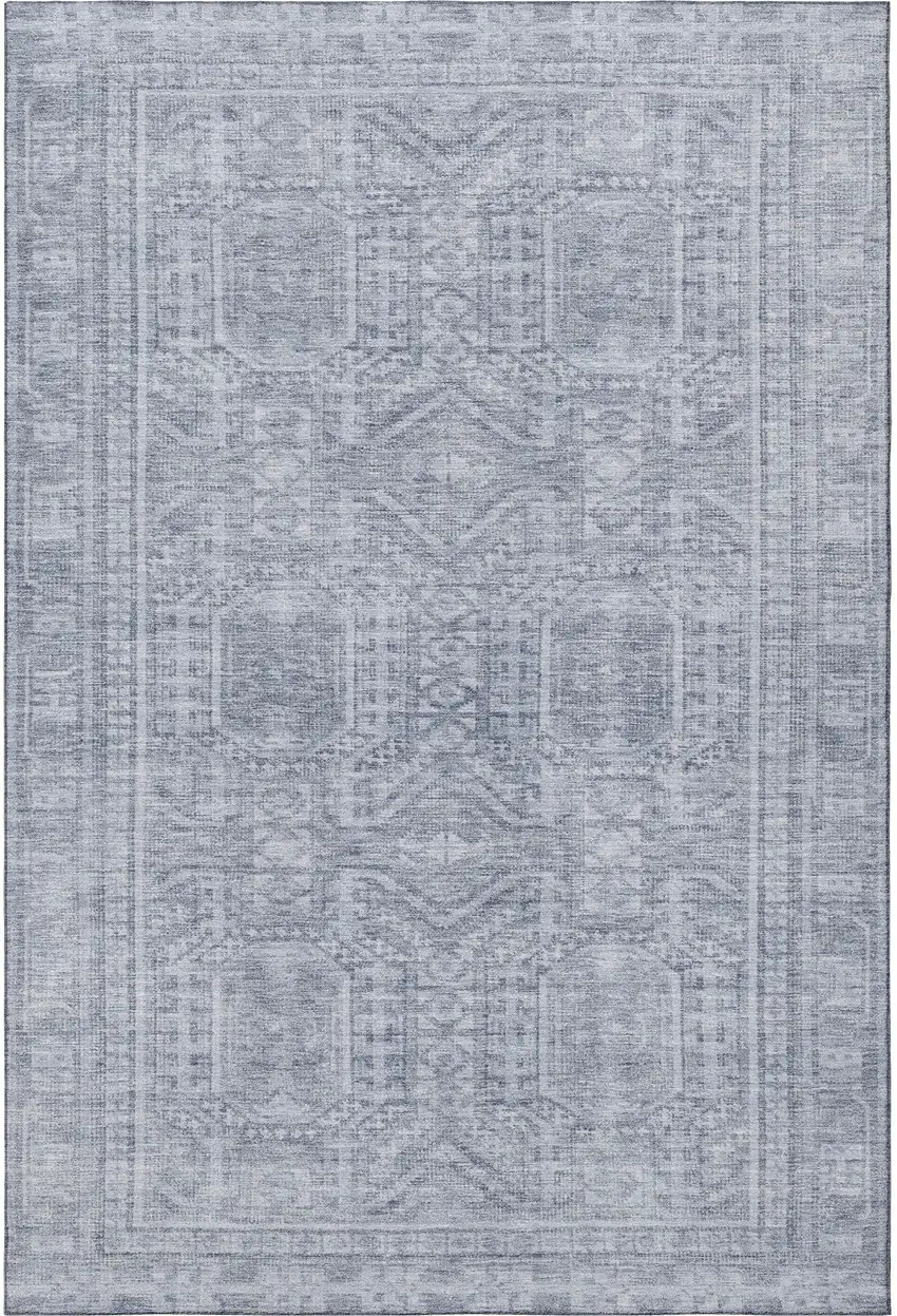 Sky Blue And Gray Geometric Washable Area Rug With UV Protection Photo 4