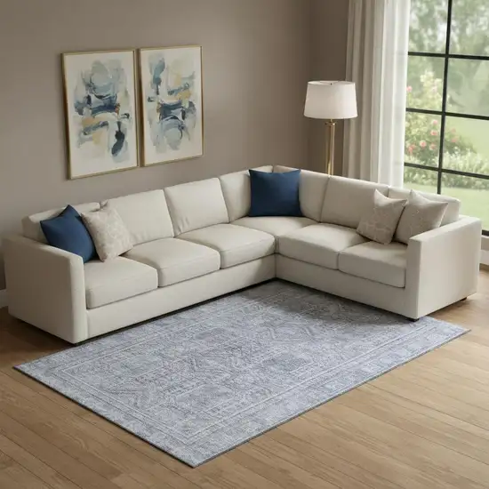 Sky Blue And Gray Geometric Washable Area Rug With UV Protection Photo 2