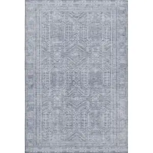 Photo of Sky Blue And Gray Geometric Washable Area Rug With UV Protection