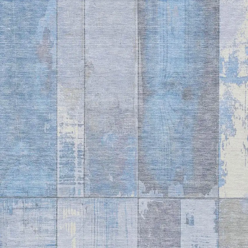 Sky Blue And Gray Geometric Washable Indoor Outdoor Area Rug Photo 3