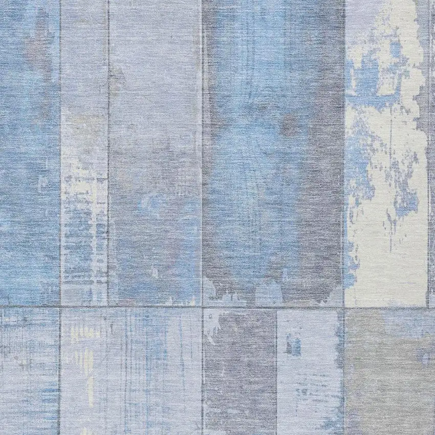 Sky Blue And Gray Geometric Washable Indoor Outdoor Area Rug Photo 3