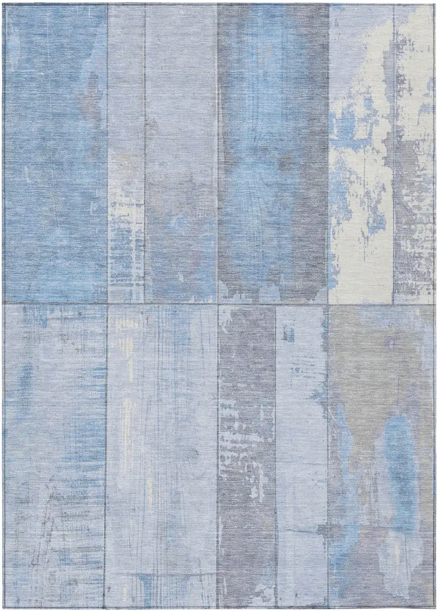 Sky Blue And Gray Geometric Washable Indoor Outdoor Area Rug Photo 1