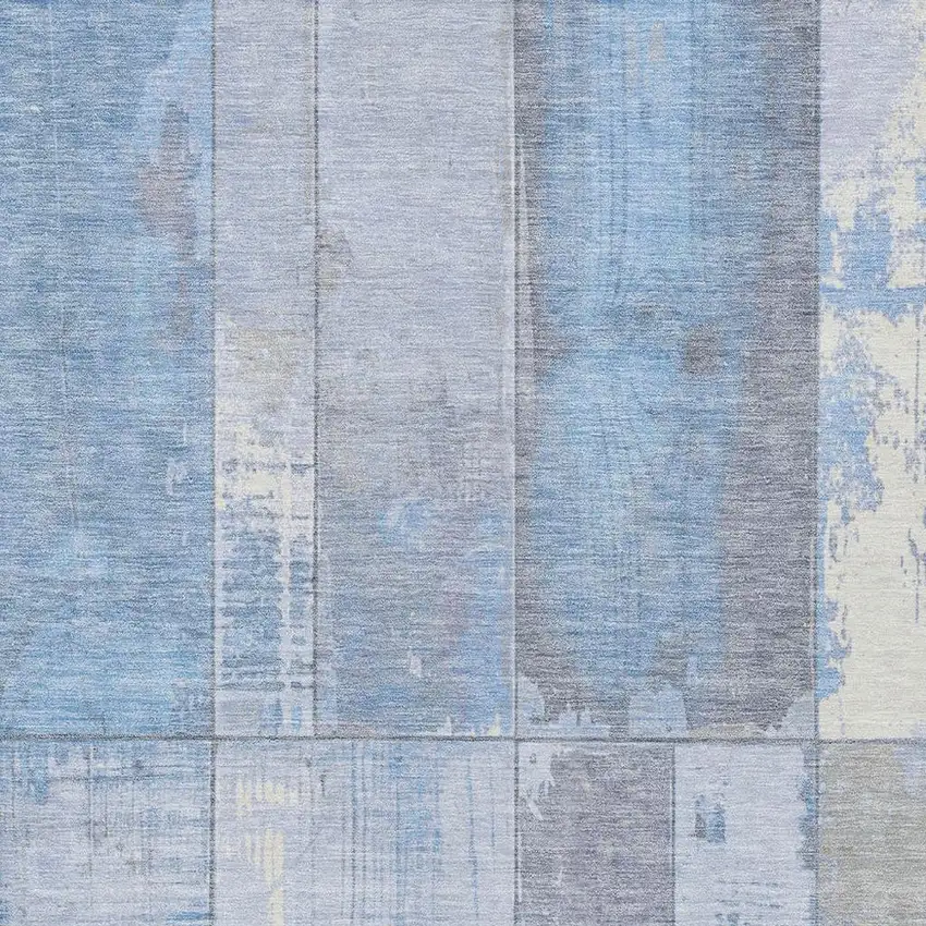 Sky Blue And Gray Geometric Washable Indoor Outdoor Area Rug Photo 3