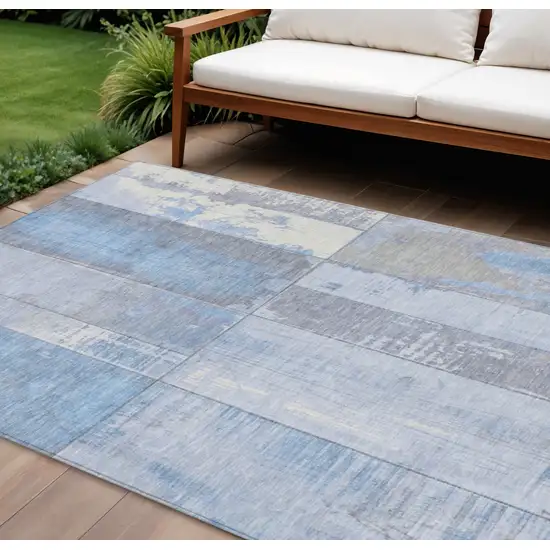 Sky Blue And Gray Geometric Washable Indoor Outdoor Area Rug Photo 2