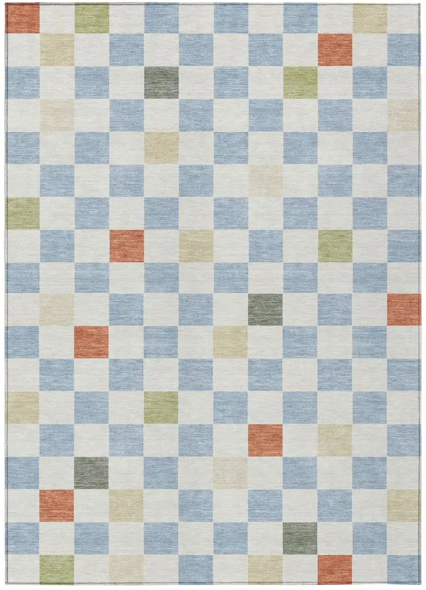Sky Blue And Gray Geometric Washable Indoor Outdoor Area Rug Photo 2