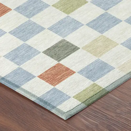 Sky Blue And Gray Geometric Washable Indoor Outdoor Area Rug Photo 7