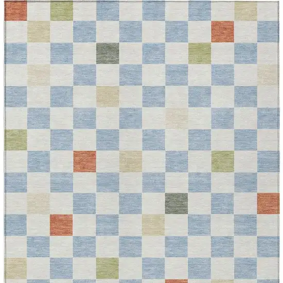 Sky Blue And Gray Geometric Washable Indoor Outdoor Area Rug Photo 6