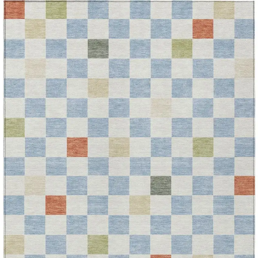Sky Blue And Gray Geometric Washable Indoor Outdoor Area Rug Photo 6
