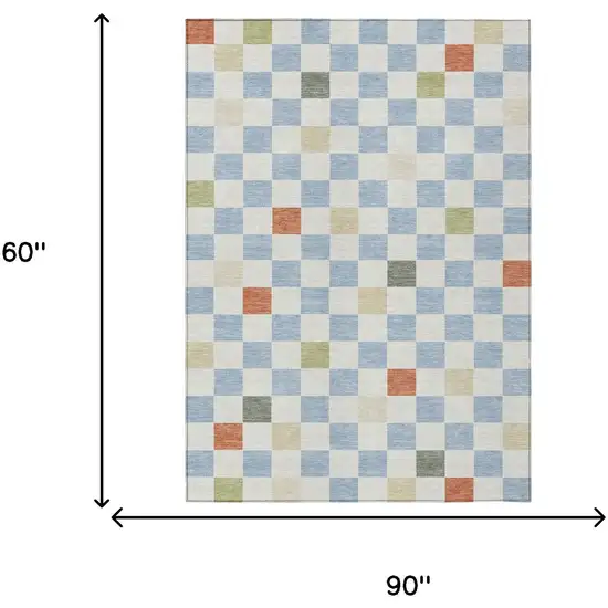 Sky Blue And Gray Geometric Washable Indoor Outdoor Area Rug Photo 9