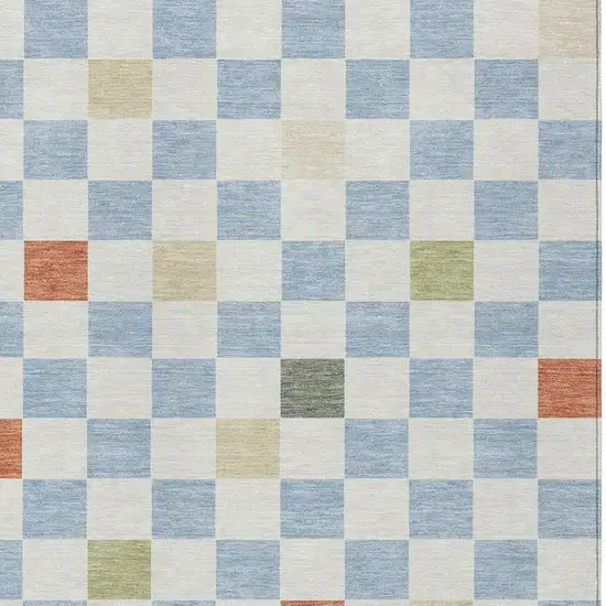 Sky Blue And Gray Geometric Washable Indoor Outdoor Area Rug Photo 3