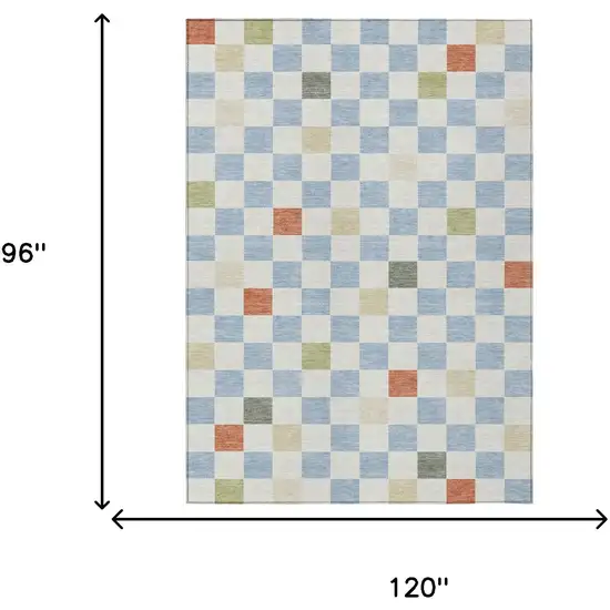 Sky Blue And Gray Geometric Washable Indoor Outdoor Area Rug Photo 9