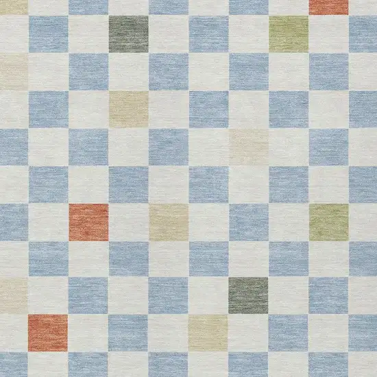 Sky Blue And Gray Geometric Washable Indoor Outdoor Area Rug Photo 5