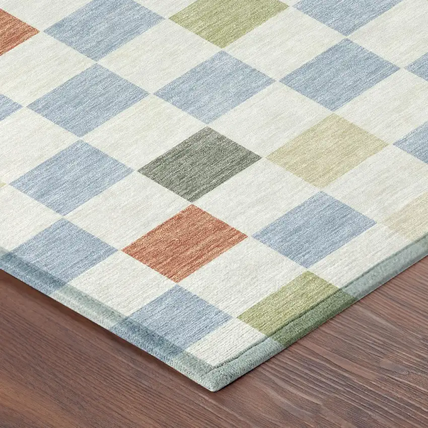 Sky Blue And Gray Geometric Washable Indoor Outdoor Area Rug Photo 7