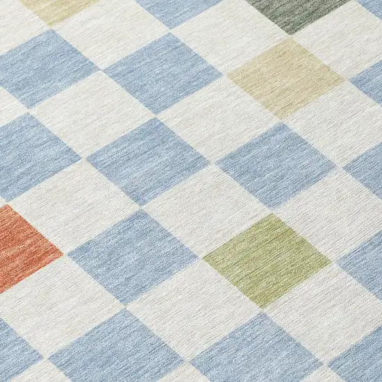 Sky Blue And Gray Geometric Washable Indoor Outdoor Area Rug Photo 8