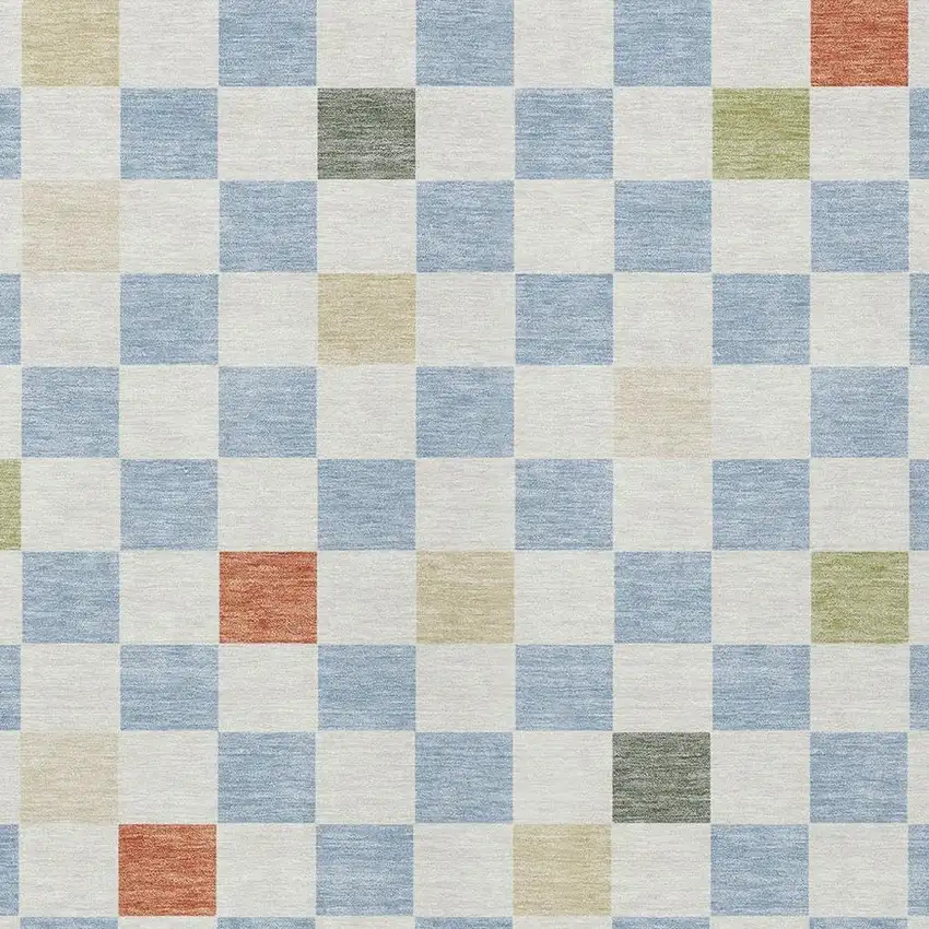 Sky Blue And Gray Geometric Washable Indoor Outdoor Area Rug Photo 3