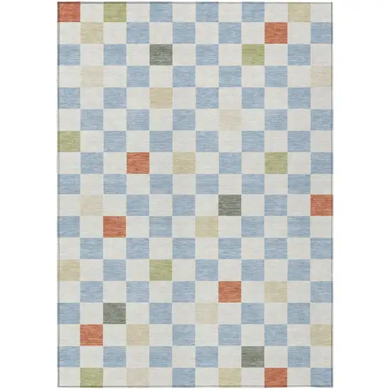 Sky Blue And Gray Geometric Washable Indoor Outdoor Area Rug Photo 2
