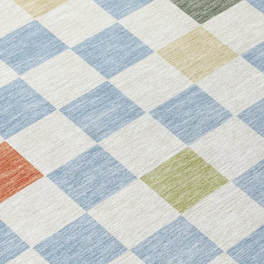 Sky Blue And Gray Geometric Washable Indoor Outdoor Area Rug Photo 8