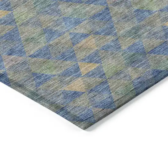 Sky Blue And Gray Geometric Washable Indoor Outdoor Area Rug Photo 4
