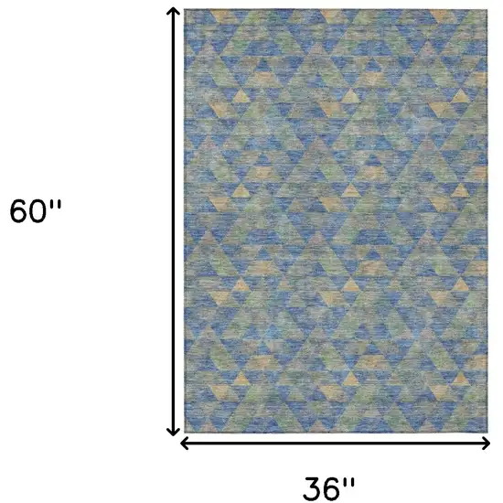 Sky Blue And Gray Geometric Washable Indoor Outdoor Area Rug Photo 3