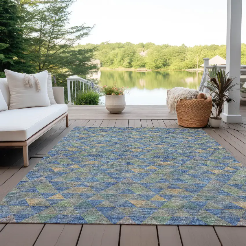 Sky Blue And Gray Geometric Washable Indoor Outdoor Area Rug Photo 6