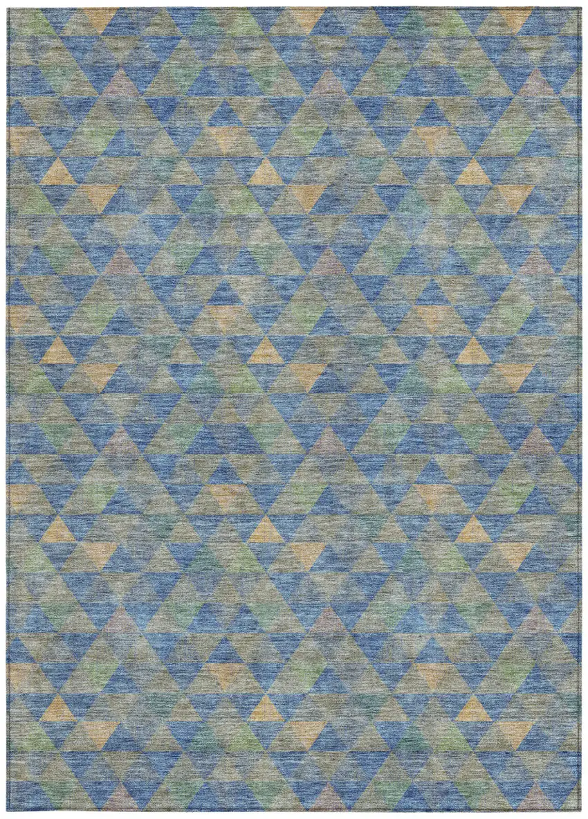 Sky Blue And Gray Geometric Washable Indoor Outdoor Area Rug Photo 5