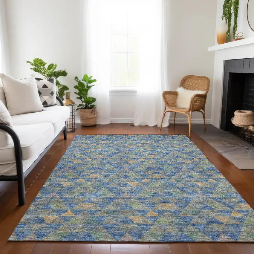 Sky Blue And Gray Geometric Washable Indoor Outdoor Area Rug Photo 8