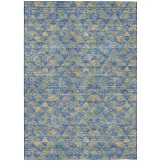 Sky Blue And Gray Geometric Washable Indoor Outdoor Area Rug Photo 2