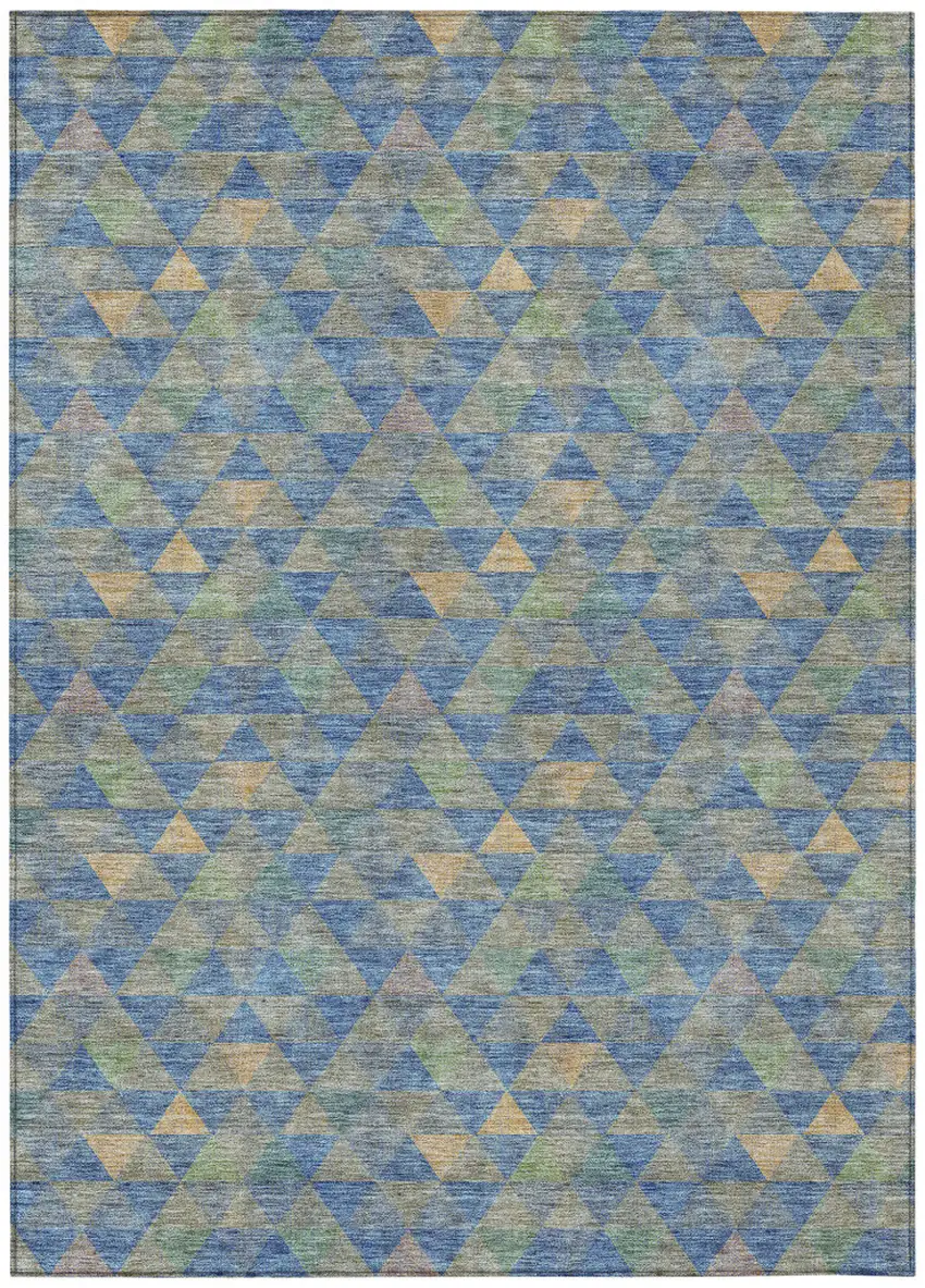 Sky Blue And Gray Geometric Washable Indoor Outdoor Area Rug Photo 2