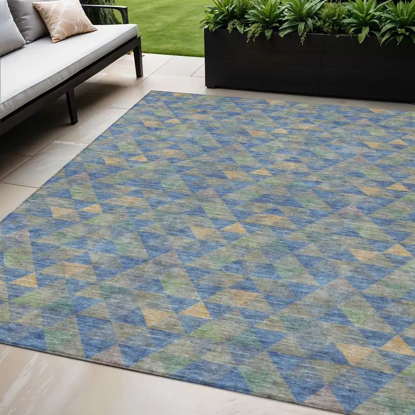 Sky Blue And Gray Geometric Washable Indoor Outdoor Area Rug Photo 1