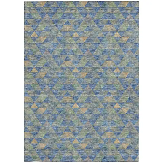 Sky Blue And Gray Geometric Washable Indoor Outdoor Area Rug Photo 4