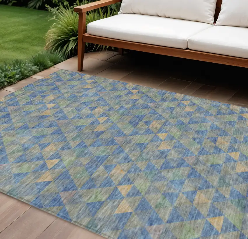 Sky Blue And Gray Geometric Washable Indoor Outdoor Area Rug Photo 1