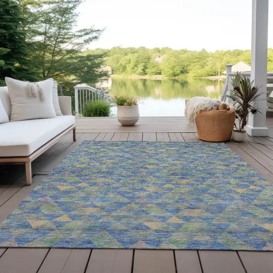 Sky Blue And Gray Geometric Washable Indoor Outdoor Area Rug Photo 7