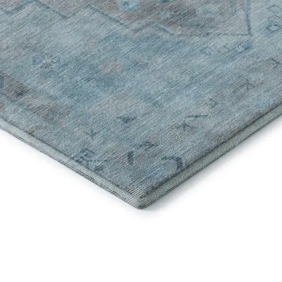 Sky Blue And Gray Medallion Washable Area Rug With UV Protection Photo 8