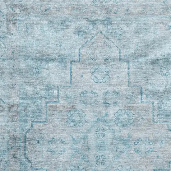 Sky Blue And Gray Medallion Washable Area Rug With UV Protection Photo 3