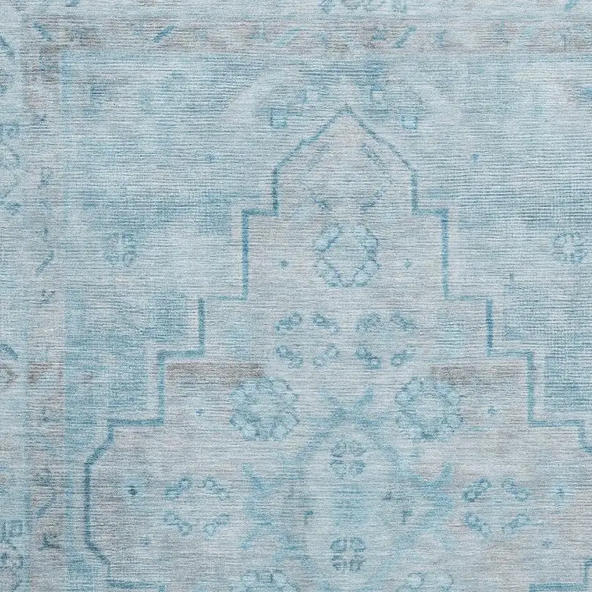 Sky Blue And Gray Medallion Washable Area Rug With UV Protection Photo 3