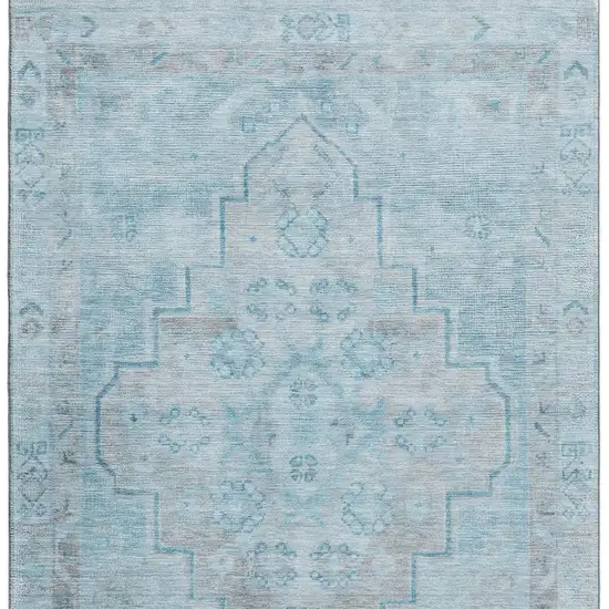 Sky Blue And Gray Medallion Washable Area Rug With UV Protection Photo 4
