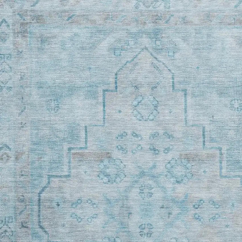 Sky Blue And Gray Medallion Washable Area Rug With UV Protection Photo 3