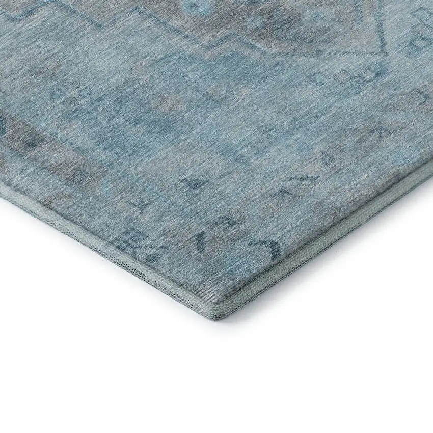 Sky Blue And Gray Medallion Washable Area Rug With UV Protection Photo 8