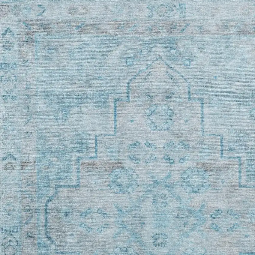 Sky Blue And Gray Medallion Washable Indoor Outdoor Area Rug Photo 4