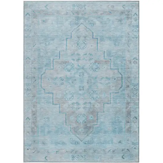 Sky Blue And Gray Medallion Washable Indoor Outdoor Area Rug Photo 3