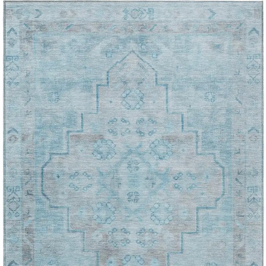 Sky Blue And Gray Medallion Washable Indoor Outdoor Area Rug Photo 4