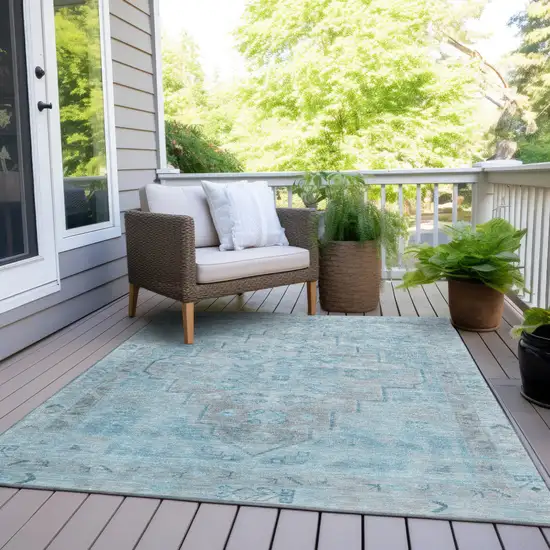 Sky Blue And Gray Medallion Washable Indoor Outdoor Area Rug Photo 8