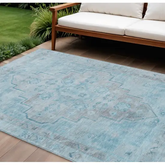 Sky Blue And Gray Medallion Washable Indoor Outdoor Area Rug Photo 2