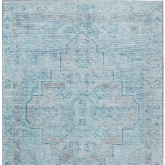 Sky Blue And Gray Medallion Washable Indoor Outdoor Area Rug Photo 6