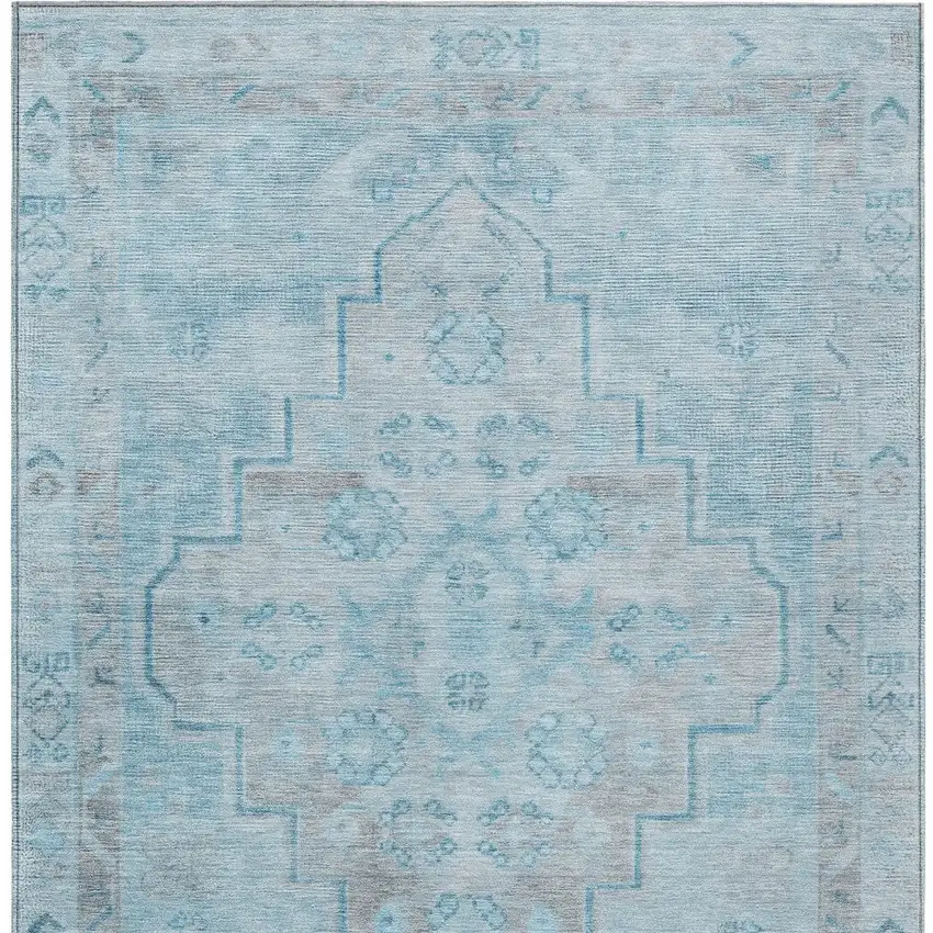 Sky Blue And Gray Medallion Washable Indoor Outdoor Area Rug Photo 6