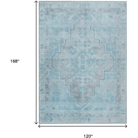 Sky Blue And Gray Medallion Washable Indoor Outdoor Area Rug Photo 9