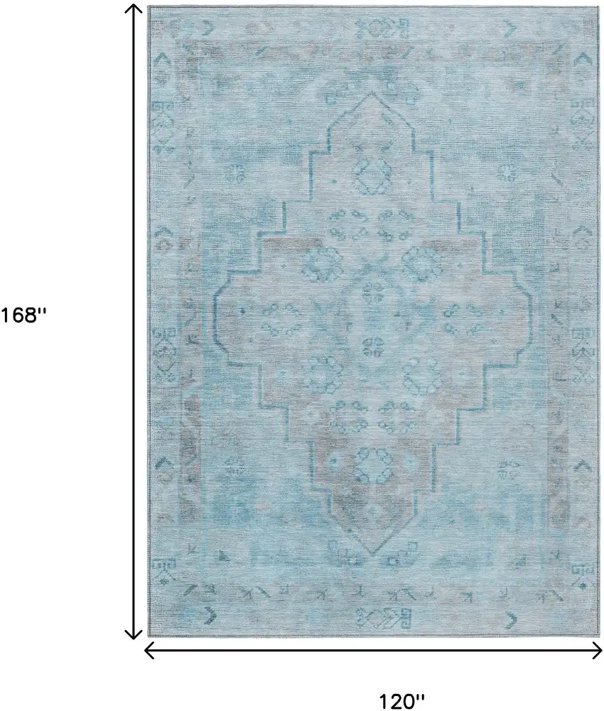 Sky Blue And Gray Medallion Washable Indoor Outdoor Area Rug Photo 9
